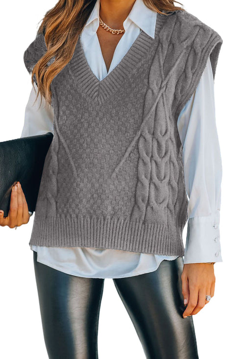 V-Neck Twist Knitted Vest Sweater